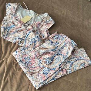 Paisley Print Women's Two-Piece Set - White Multi
